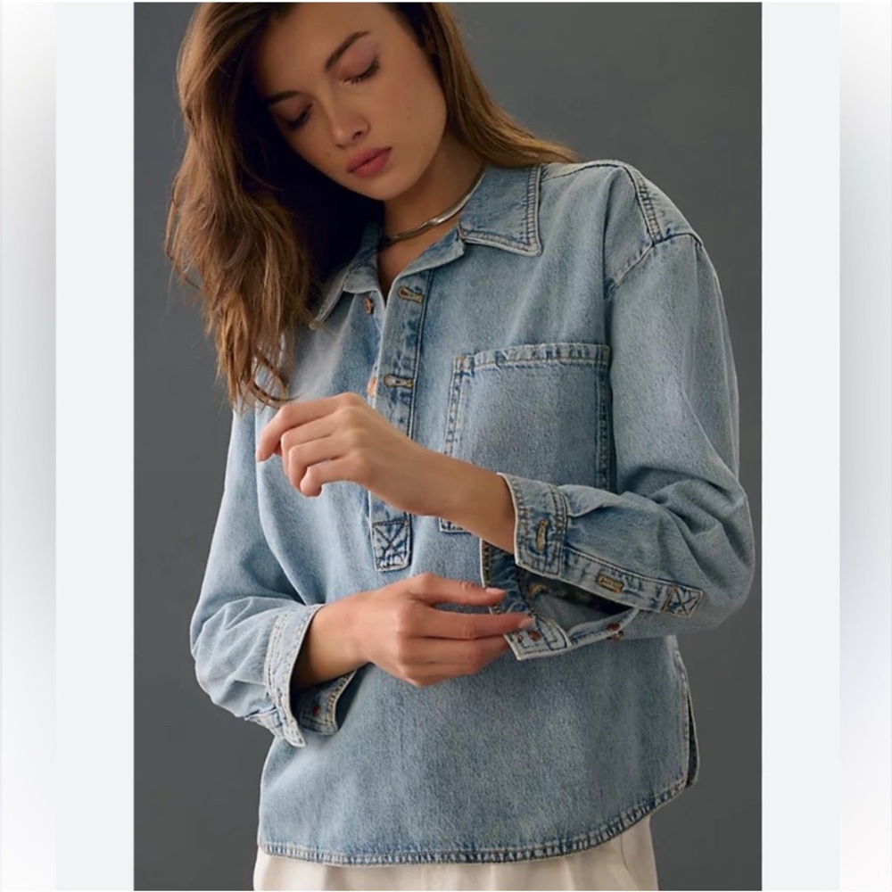 Anthropologie Pilcro Becca Regenerative Denim‎ Popover Shirt XS